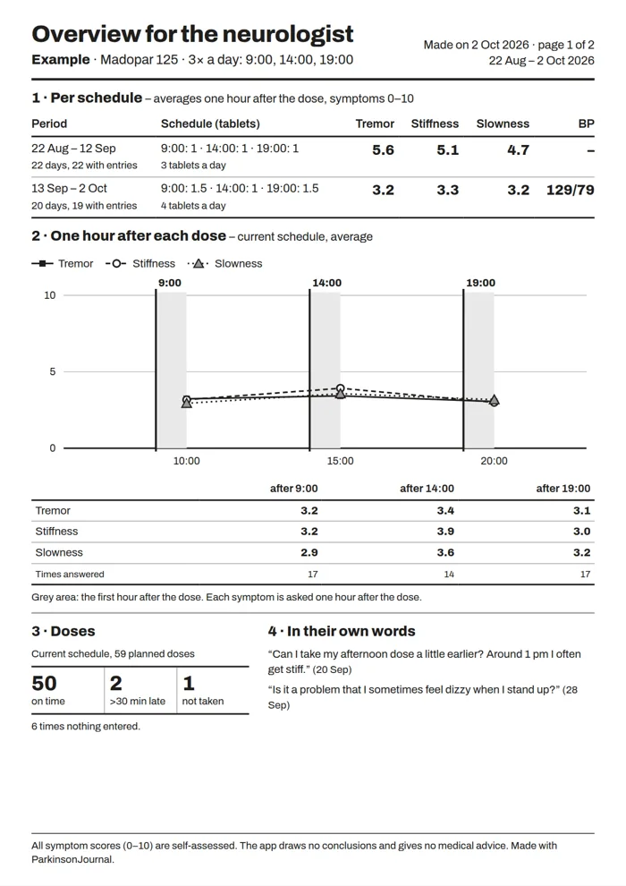 Example of the overview for your doctor, page 1